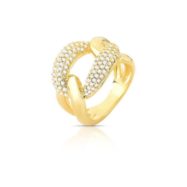 Anel Trançado Com Zircônia Banhado A Ouro