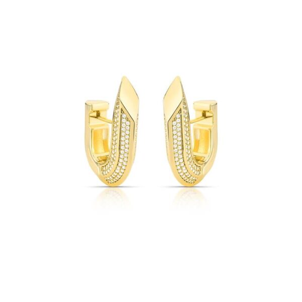 Argola Curva Vazada Cravejada Com Zircônia Banhada A Ouro