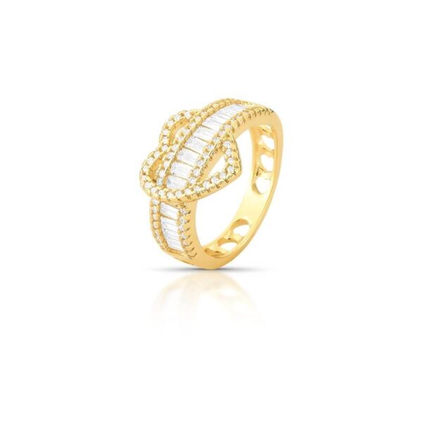 Anel De Coração Com Cristal E Zircônia Banhado A Ouro