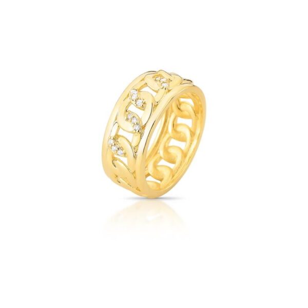 Anel Em Elos Lisos E Cravejados Banhado A Ouro