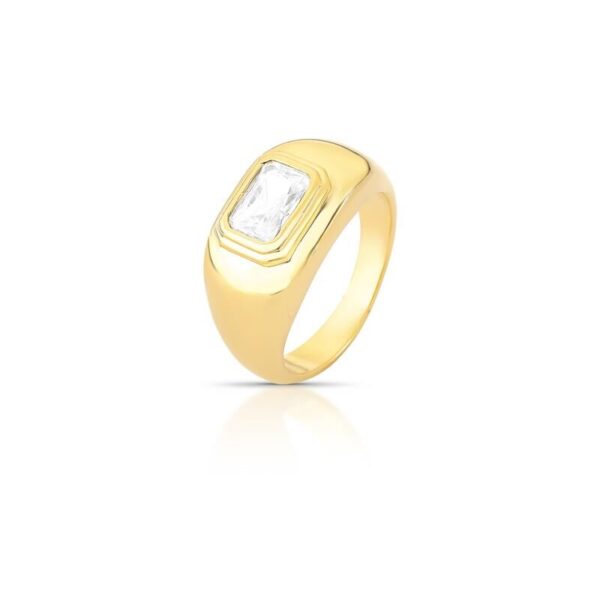 Anel Com Cristal Retangular Banhado A Ouro 18k