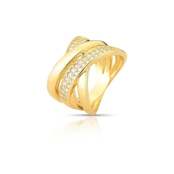 Anel Quatro Voltas Cravejado Com Zircônia Banhado A Ouro