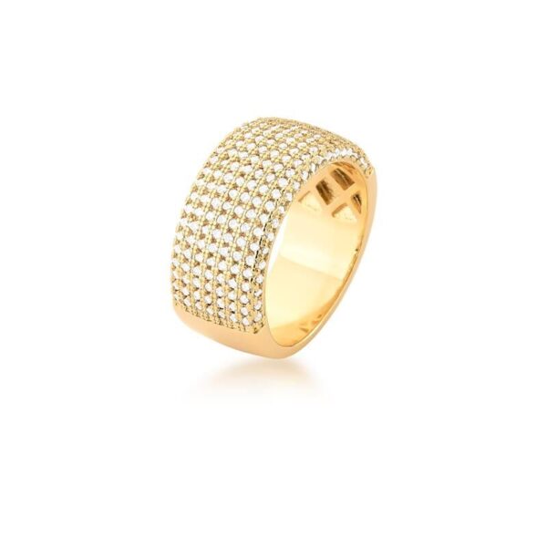 Anel Cravejado Com Nove Fileiras Banhado A Ouro