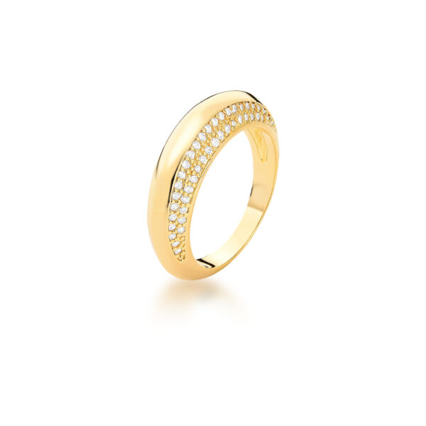 Anel Liso E Cravejado De Zircônias Banhado A Ouro 18k