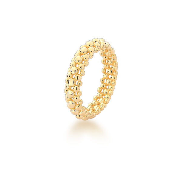 Anel Com Granulações Lisas Banhado A Ouro 18k