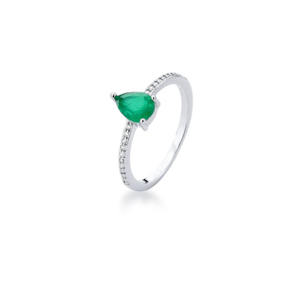 Anel Cravejado Zircônia Com Cristal Verde Banho Ródio Branco