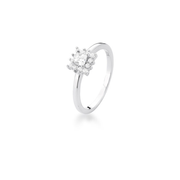 Anel Cristal Rodeado De Zircônias Banho Ródio Branco