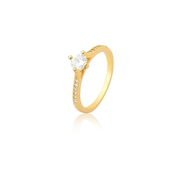 Anel Cravejado Zircônia E Cristal Redondo Banho Ouro 18k