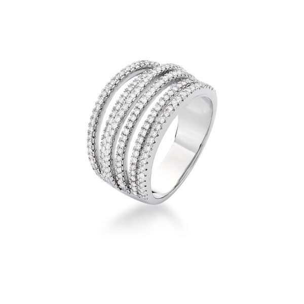 Anel 6 Linhas Cravejadas De Zircônia Banho Ródio Branco
