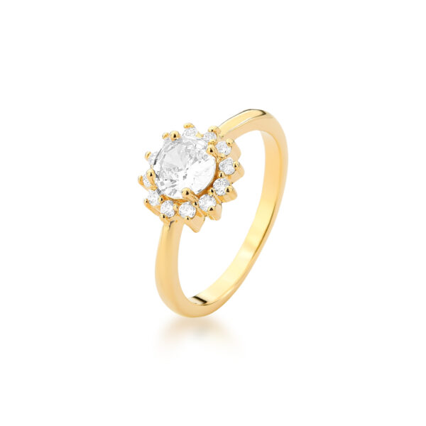 Anel Flor Cristal E Zircônias Cravejadas Banho Ouro 18k