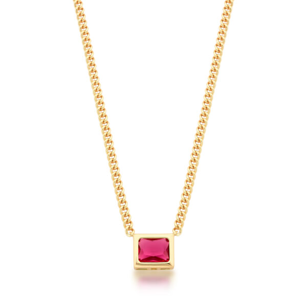 Colar Pingente Cristal Retangular Rosa Banho Ouro 18k