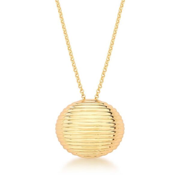 Colar Com Pingente Redondo Abaulado Texturizado Banho Ouro 18k