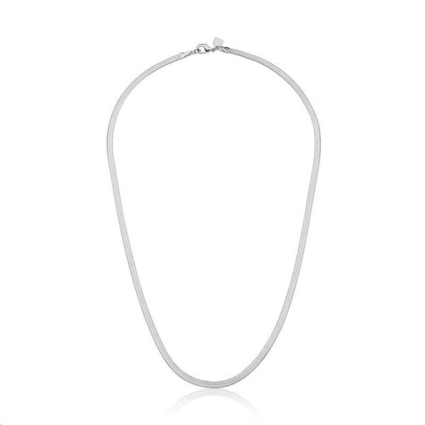 Colar Malha Esteira Laminada Lisa 3mm Ródio Branco