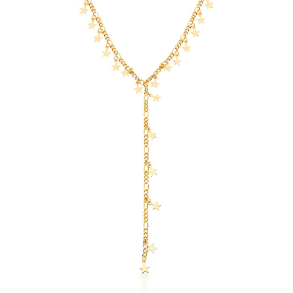 Colar Gravatinha Pingentes Estrelas Banho Ouro 18k