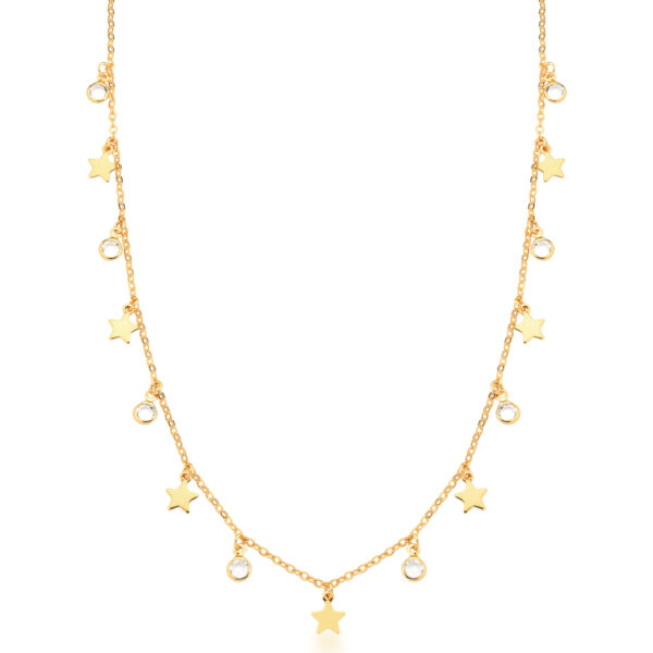 Colar Estrelas E Cristais Banho Ouro 18k