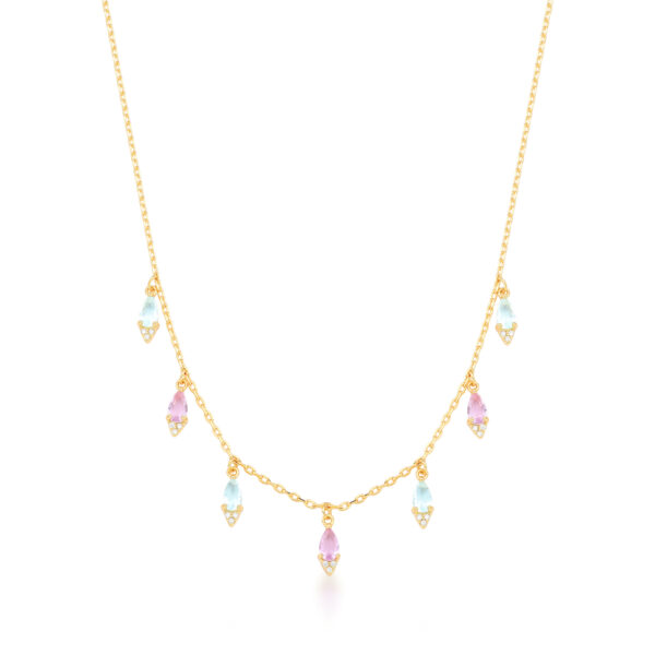 Colar Pingentes Cristais Gota Coloridos Banho Ouro 18k