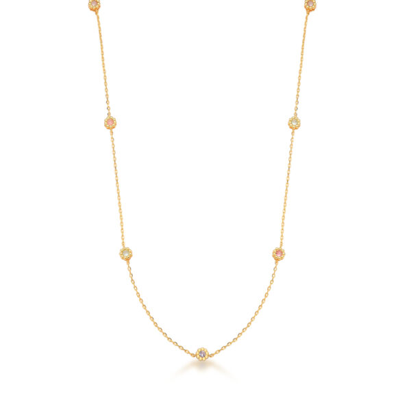 Colar Flores Cristais Coloridos Banho Ouro 18k