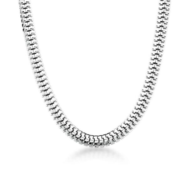 Choker Malha Esteira Maleável 8mm Banho Ródio Branco