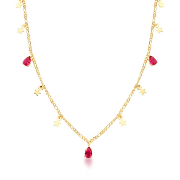 Choker Com Pingentes Em Gota Marsala e Estrelas Banhada a Ouro 18k