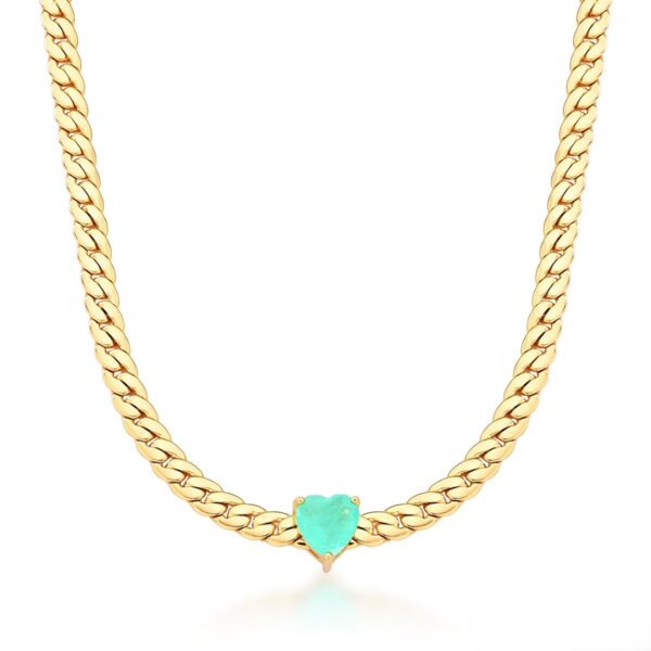Choker Elo Grumet Pingente Cristal Coração Turmalina Banho Ouro 18k