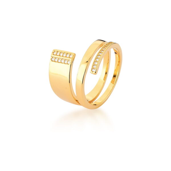Anel 3 Voltas Cravejado Banho Ouro 18k