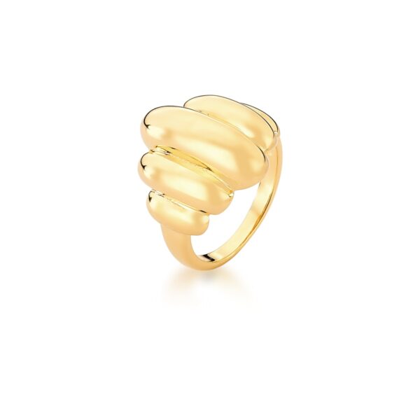 Anel Com Gomos Curvos e Lisos Banhado a Ouro 18k