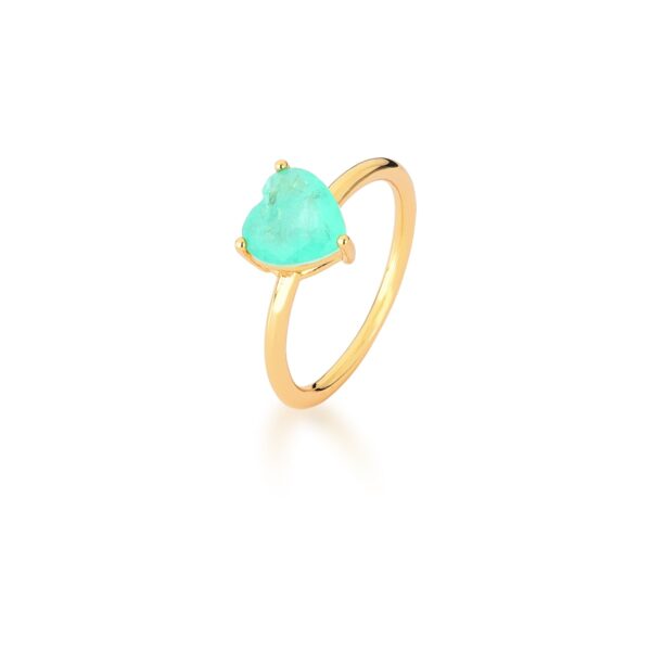 Anel Pedra Fusion Turmalina Coração Banho Ouro 18k