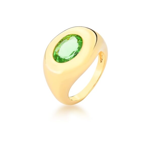 Anel Com Cristal Oval na Cor Prasiolita Banhado a Ouro 18k