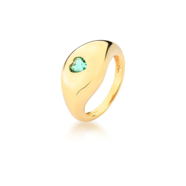 Anel Com Cristal de Coração Turmalina Banhado a Ouro 18k