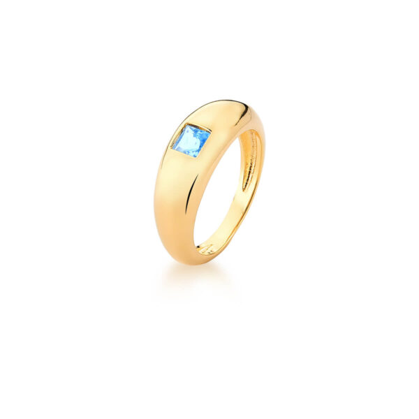 Anel Com Zircônia Quadrada Azul Safira Banhado a Ouro 18k