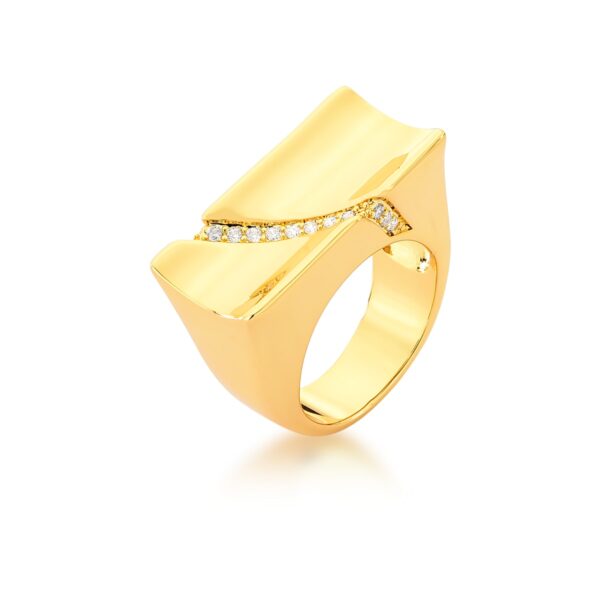 Anel Retangular Uma Fileira Cravejada de Zircônias Banhado A Ouro 18k
