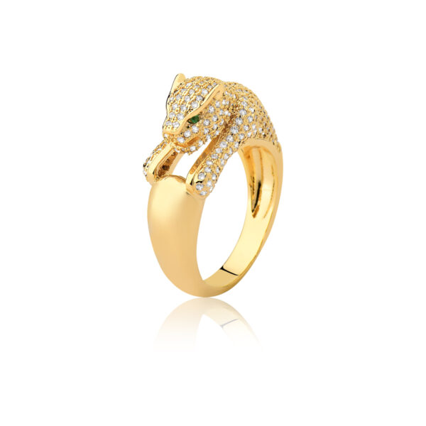 Anel Leopardo Cravejado Zircônias Banho Ouro 18k