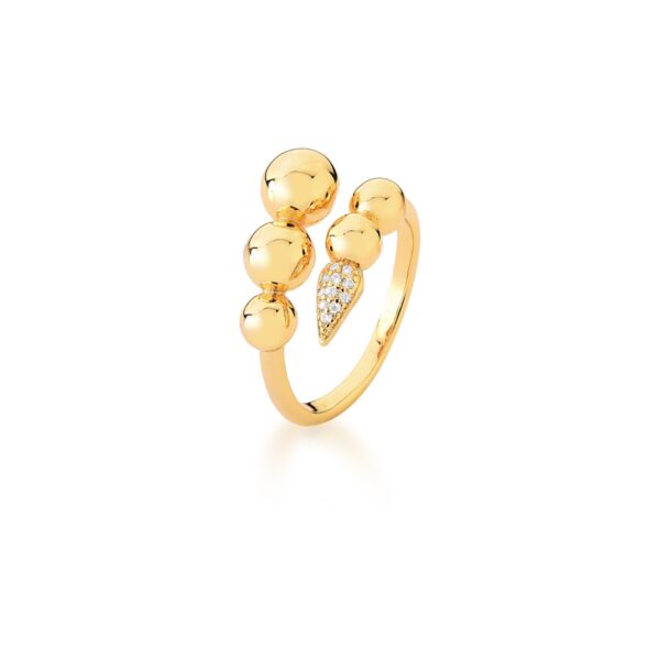 Anel Esferas Com Gota Cravejada Banho Ouro 18k