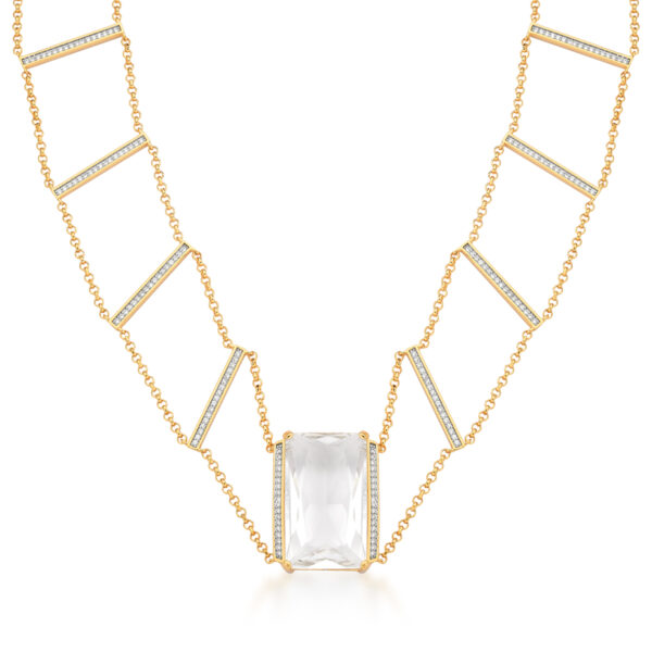 Choker Com Cristal E Retângulos Cravejados Banho Ouro 18k
