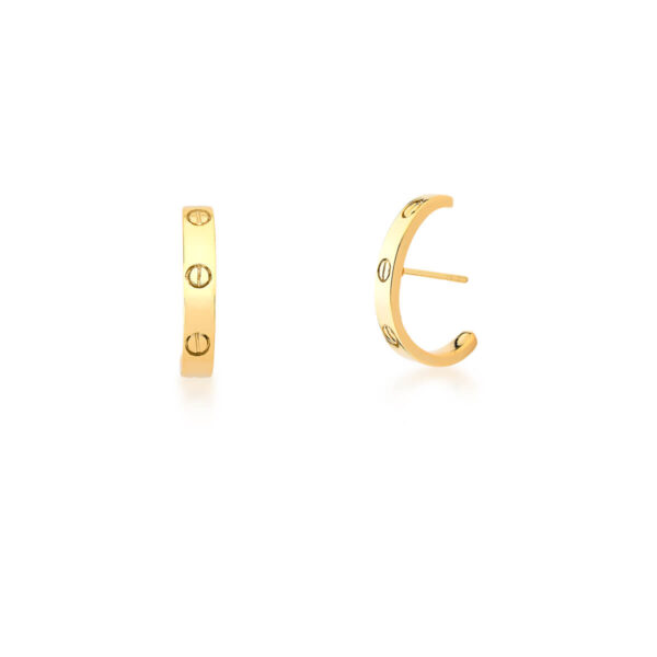 Brinco Ear Hook Trabalhado Redondo Banho Ouro 18k