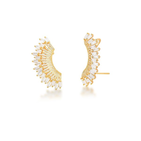 Ear Cuff Cravejado De Zircônias E Cristais Banho Ouro 18k