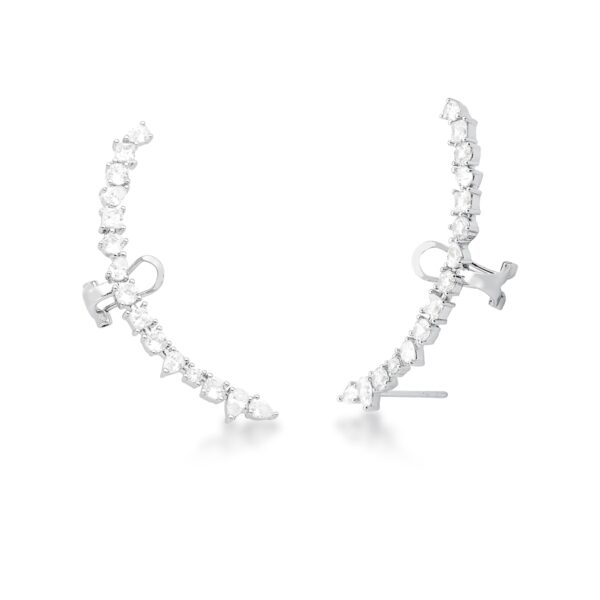 Ear Cuff Com Cristais Banhado a Ródio Branco