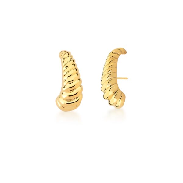 Brinco Curvo Trançado e Liso Banhado a Ouro 18k