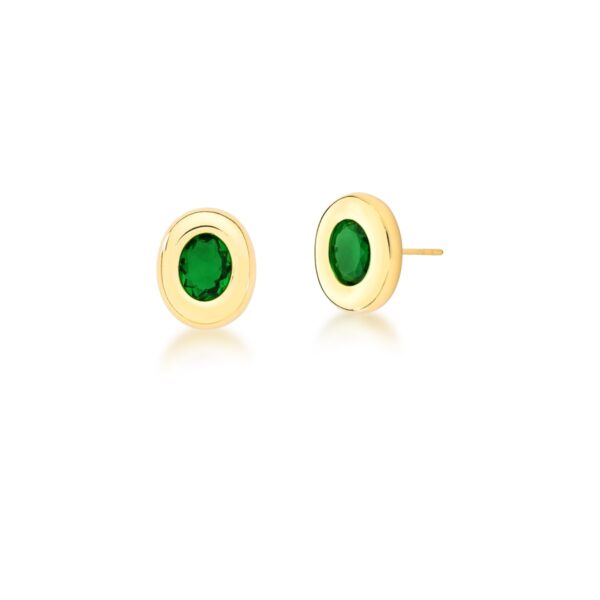 Brinco Com Cristal Oval Na Cor Esmeralda Banhado A Ouro 18k