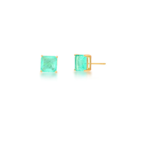 Brinco Quadrado Com Cristal Fusion Turmalina Banhado A Ouro 18k