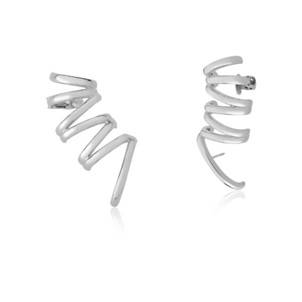 Brinco Ear Cuff Liso Curvo 7 Colunas Fecho Omega Banho Ródio Branco