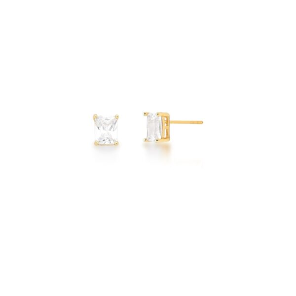 Brinco Cristal Quadrado Banho Ouro 18k