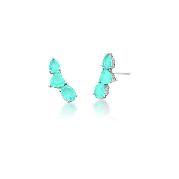 Brinco Ear Cuff Pedra Fusion Turmalina Coração Banho Ródio Branco