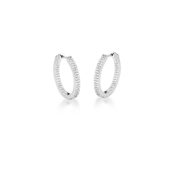 Argola Duas Fileiras Cravejadas Zircônias Banho Ródio Branco