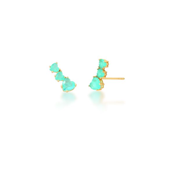Ear Cuff 3 Coraçõe Pedra Fusion Turmalina Banho Ouro 18k