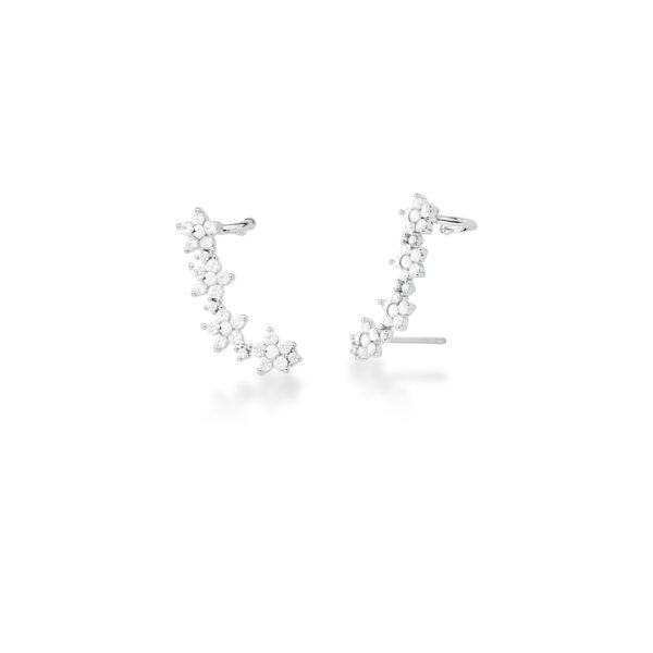 Ear Cuff Com Flores e Zircônias Banho Ródio Branco