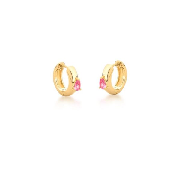 Argola Com Cristal De Gota Rosa Banhada A Ouro 18k