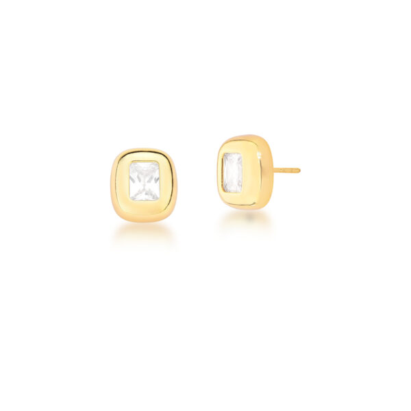 Brinco Liso E Cristal Retangular Banhado A Ouro 18k