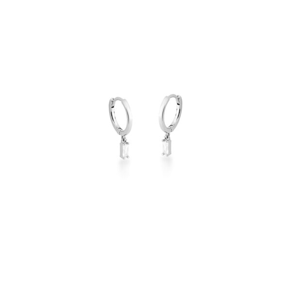 Argola Com Pingente Cristal Baguete Banho Ródio Branco