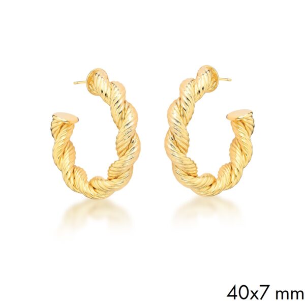 Meia Argola Trançada Trabalhada Banho Ouro 18k